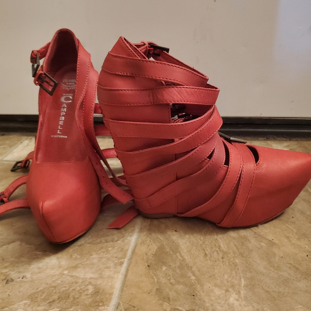 JEFFREY CAMPBELL ZIP 2 BRICK RED SUEDE PLATFORM WEDGES - Picture 12 of 15